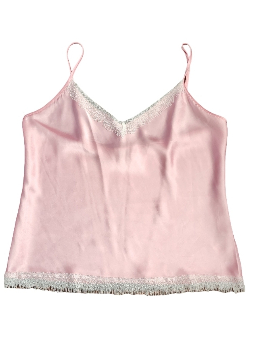 Nicole Miller New York Pink Satin Lace Trim Cami Tank XL‎
